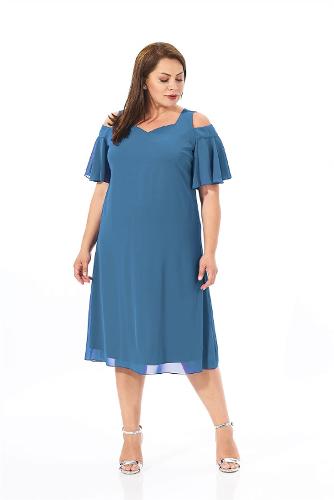 Plus Size Indigo Shoulder Detailed Chiffon Dress