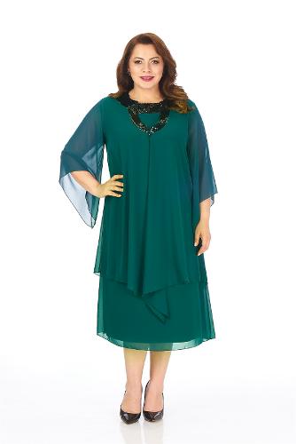 Large Size Green Colored Chiffon Dress