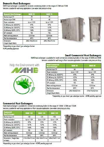 NAHE Aluminium Heat Exchangers for condensing boilers