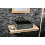 natural stone washbasin on a solid oak washbasin top