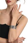 Women's Antique Silver Plated Glass Bead Detailed Flower Stylized Chain Bracelet