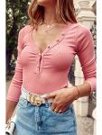 Ribbed body with button neckline pink FG598