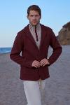 Polo collar buttoned knitwear jacket - burgundy