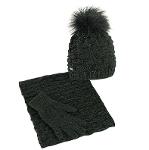 Hat infinity scarf winter gloves for women black with a pompom