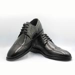 Genuine Leather Black Laced Embroidered Men's Shoes with Aged Detail