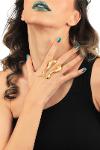 Women's Matte Gold Plated Zircon Stone Eye Detailed Adjustable Big Snake Ring