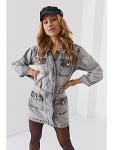 Women's denim jacket with a decorative chain in gray 03020