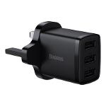 Baseus Compact wall charger 3x USB 17W UK plug black