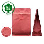 Flat bottom bag kraft paper red high barrier with pocket zipper valve 500g