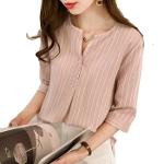 Women Blouses Fashion Stripe Print Seven Sleeve Blouses