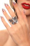 Women's Antique Silver Plated Adjustable Movable Butterfly Head Leaf Ring