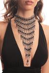 Women's Antique Silver Plated Black Glass Bead Detailed Design Necklace