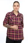 Large Size Pink Color Plaid Stone Embroidered Shirt