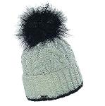 Creame woolen cap with a pompom.