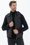 Quilted hooded pocket knitwear jacket - black