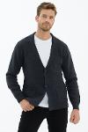 Polo collar buttoned knitwear jacket - anthracite