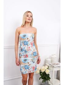 Fitted elegant dress with blue flowers MP60389