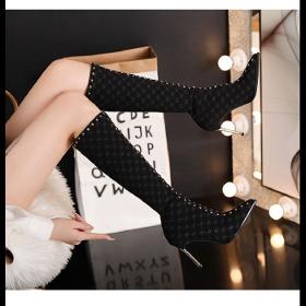 Women Long Fashion Rivet Decor Back Zipper Stiletto Boots