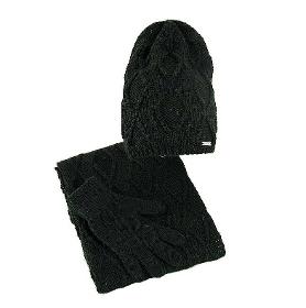 Winter set of hat, infinity scarf and gloves, black