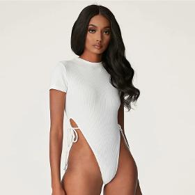 Women Basic Sexy Short Sleeves Summer Solid Color Round Neck Bodysuit