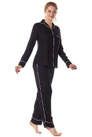Women's Black Viscose Shirt Pajama Set