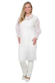 Disposable coat non-woven with push buttons, white 