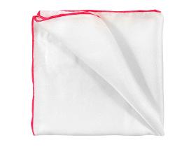 White silk hand-rolled pocket square, 30cm - white/red