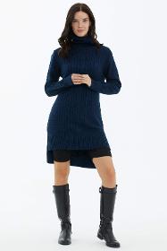 Full turtleneck knitwear tunic - navy blue