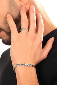 Men's Antique Silver Plated Adjustable Angel Wing Ring & Cuff Bracelet Set