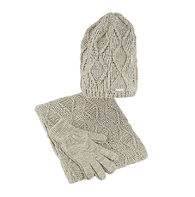 Winter set of hat, infinity scarf and gloves, beige