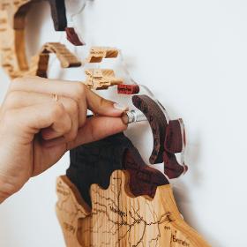 3D Solid Wooden World Map