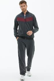 Stand up collar front zipper tracksuit set - anthracite