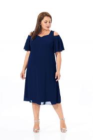 Large Size Navy Blue Shoulder Detailed Chiffon Dress