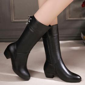 Size:4.5-10 Women Fashion Black Side Zipper Block Heels Boot