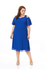 Large Size Sax Blue Shoulder Detailed Chiffon Dress