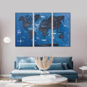 2D Cork Triptych World Map Black