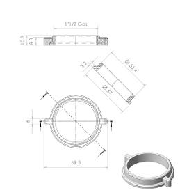 9928/G Low ring nut 2 flaps for drain 1