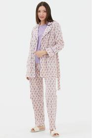 Patterned Triple Pajama Set with Dressing Gown