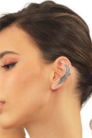 Women's Antique Silver Plated Studded and Compressed Model Ear Cuff Left Ear