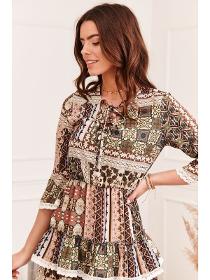 Patterned dress with flounces 10865