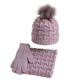 Winter women's / girls' hat infinity scarf gloves, pink