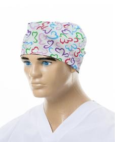 Unisex White Medical Cap, Colorful Hearts Print