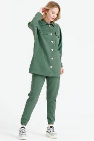 Shirt collar pocket oversize tracksuit suit - green