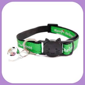 Christmas Cat Collar - Green With Christmas Trees & Snow