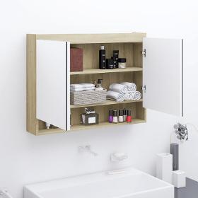 Bathroom cabinet with mirror 80x15x60 cm MDF white and oak
