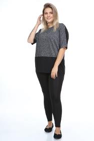 Plus Size Smoked Colored Lycra Glittery Short Sleeve Blouse
