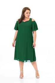Plus Size Dark Green Shoulder Detailed Chiffon Dress