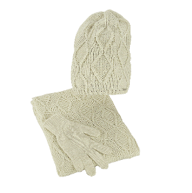 Winter set of hat, infinity scarf and gloves, ecru