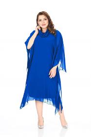 Plus Size Saxe Blue Color Collar Chiffon Dress