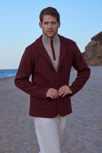 Polo collar buttoned knitwear jacket - burgundy